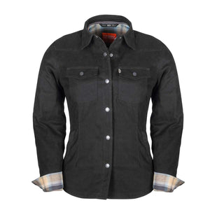 Mobile Warming black button down shirt with plaid cuffs and collar lining