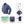Blue heated jacket with battery cord, back view, power distribution system, and glove hook up details
