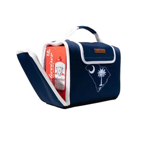 Kanga Coolers insulated beverage carrier holding a twelve pack of Budweiser with South Carolina state embroidery