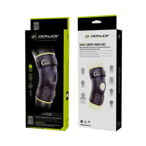 DonJoy Performance Bionic Comfort hinged knee brace packaging showing front and side views