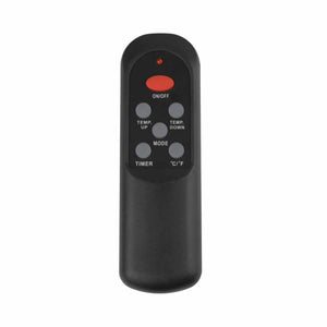World Marketing black remote control with red power button and labeled function buttons