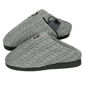 ActionHeat grey cable knit heated slippers with battery pack