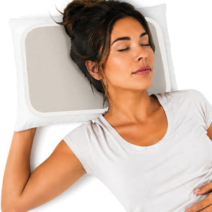 Woman lying on a Cool Care Technologies cooling pillow