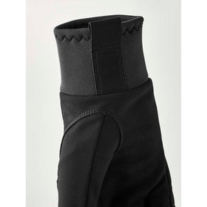 Close up of black glove cuff with elasticated wrist band