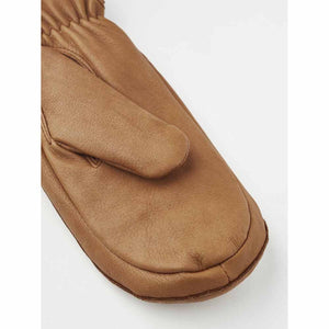 Tan leather mitten with elasticated wrist