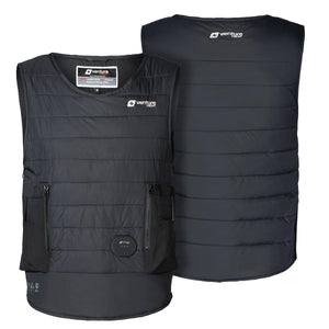 Venture Heat black heated diving undersuit vest with front and back views