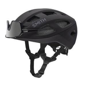 Matte black Smith Optics cycling helmet with integrated visor
