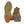 Winter Walking ice cleats attached to a tan leather work boot showing orange traction studs on the sole