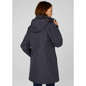 Helly Hansen dark grey hooded rain jacket viewed from the back