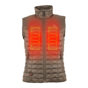Fieldsheer brown quilted heated vest with visible heating elements on chest