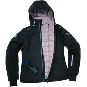 Volt Heat black hooded jacket with internal quilted lining and battery pack