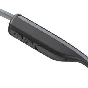 Shokz bone conduction headphone control buttons on a black frame