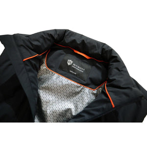 Interior of G-Tech Performance jacket with black and white patterned lining and orange trim