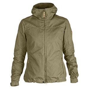 Fjallraven olive green hooded jacket with front zipper and side pockets
