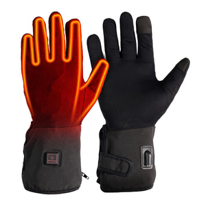 Venture Heat black heated gloves with glowing red heating elements shown on one glove