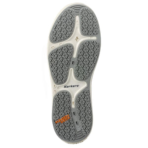 Korkers Klingon Deck shoe outsole with grey patterned traction pads on a white base