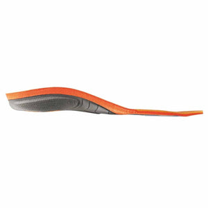 Side view of an orange and grey foam shoe insole