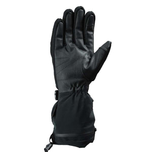 Black insulated winter glove with leather palm and extended cuff