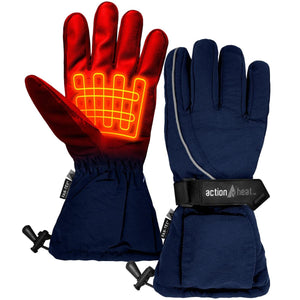 ActionHeat navy blue heated gloves with visible internal heating element graphic
