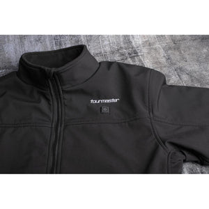 Tourmaster black heated jacket with power button on chest