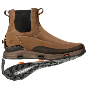 Korkers brown waterproof chelsea boot with interchangeable sole system