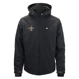 Black New Orleans Saints softshell hooded jacket with team logo