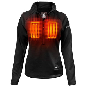 ActionHeat womens black quarter zip heated fleece pullover with glowing chest heating elements