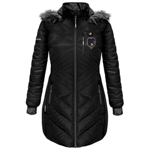 ActionHeat black puffer jacket with faux fur hood and Baltimore Ravens logo