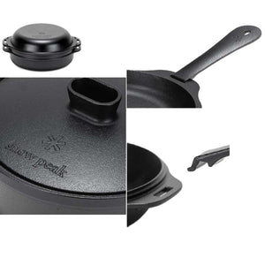 Snow Peak cast iron combo cooker set with lid and handle