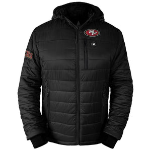 Black San Francisco 49ers heated hooded puffer jacket