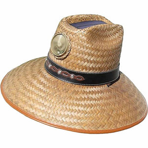 Kool Breeze straw hat with solar panel and built in fan
