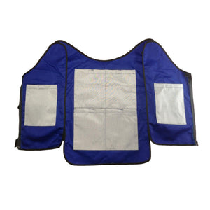 Blue cooling vest with silver thermal lining panels