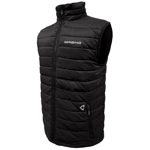 Black Gerbing quilted heated vest with high collar and front zipper