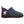Acorn blue knit slipper with moose and mountain embroidery and brown suede trim