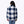 Back view of a Mobile Warming blue and white buffalo plaid fleece jacket