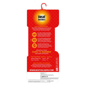 Heat Holders thermal sock product packaging back with technical specifications and TOG rating information