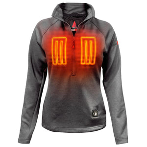 ActionHeat womens grey quarter zip heated fleece pullover with glowing chest heating elements