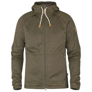 Fjallraven olive green zip up fleece hoodie with drawstring hood and front pockets