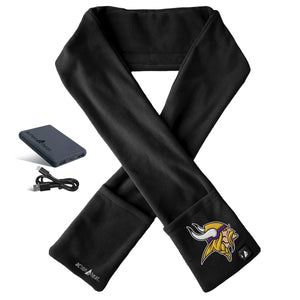 ActionHeat black fleece scarf with Minnesota Vikings logo and battery pack