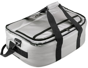Silver AO Coolers soft sided rectangular cooler bag with black straps and zipper