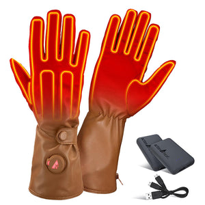 ActionHeat brown leather heated gloves with battery packs and charging cable