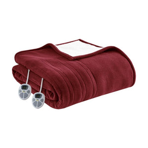 Serta burgundy heated electric blanket with dual digital controllers