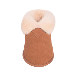 Cloud Nine Sheepskin tan suede slipper with cream wool cuff
