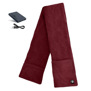 ActionHeat burgundy fleece heated scarf with power bank and charging cable