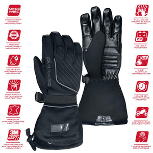 Gerbing black heated motorcycle gloves with feature icons