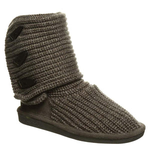Bearpaw grey knit boot with three toggle buttons