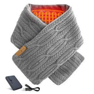 ActionHeat grey cable knit scarf with internal heating element power bank and charging cable