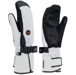 Mobile Warming grey and black heated mittens with adjustable wrist straps