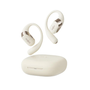 Beige Shokz OpenFit wireless earbuds and charging case