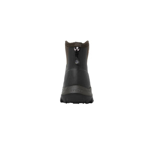 Rear view of a black Dryshod boot with a pull tab and textured heel